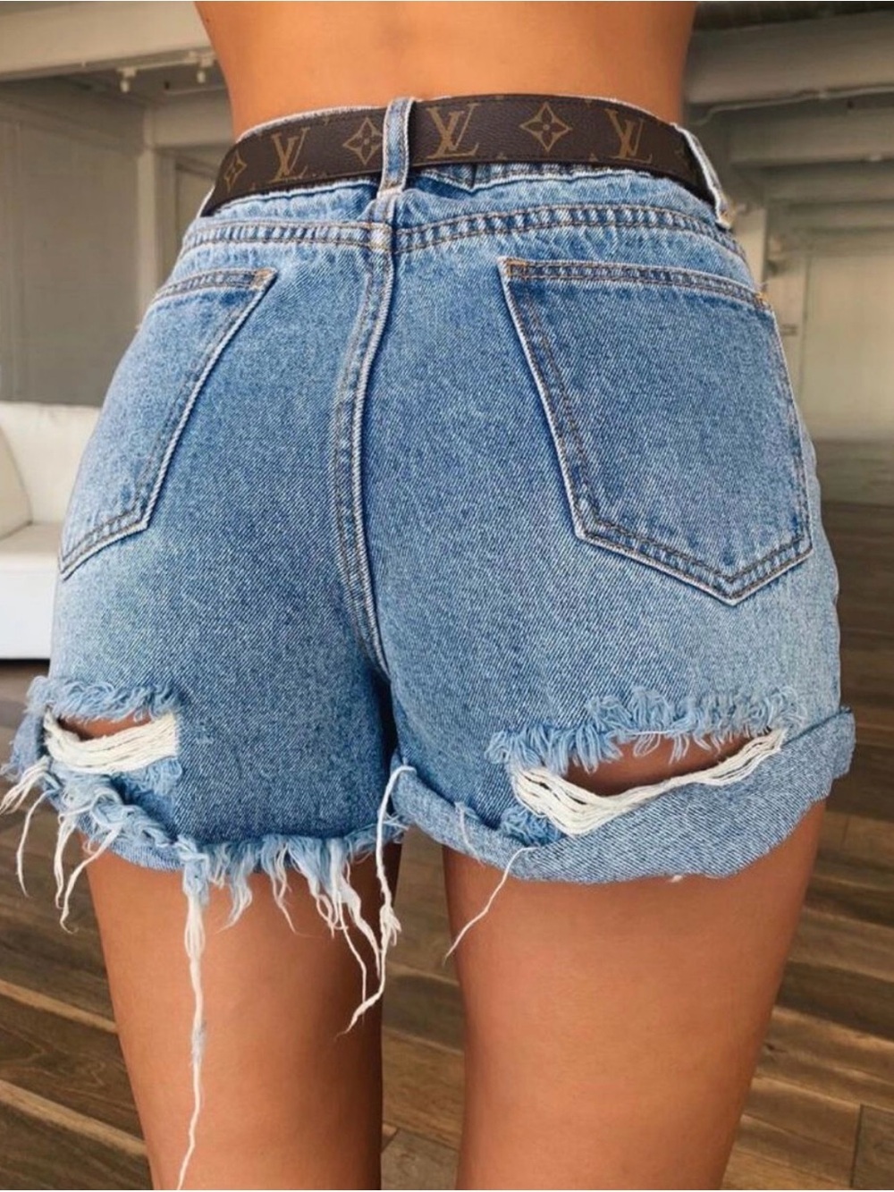 Tiger Mist - Francie Distressed High-Waist Denim Shorts